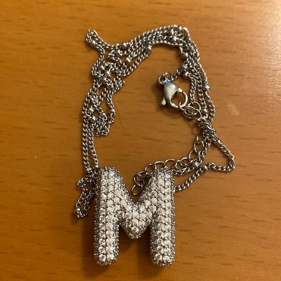 M Letter Bubble Initial Pendant Necklace - Picture 3 of 5